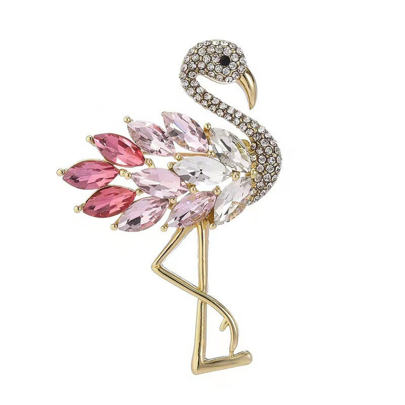 High end fashion flamingo crystal brooch cute high-end animal brooch coat suit coat corsage