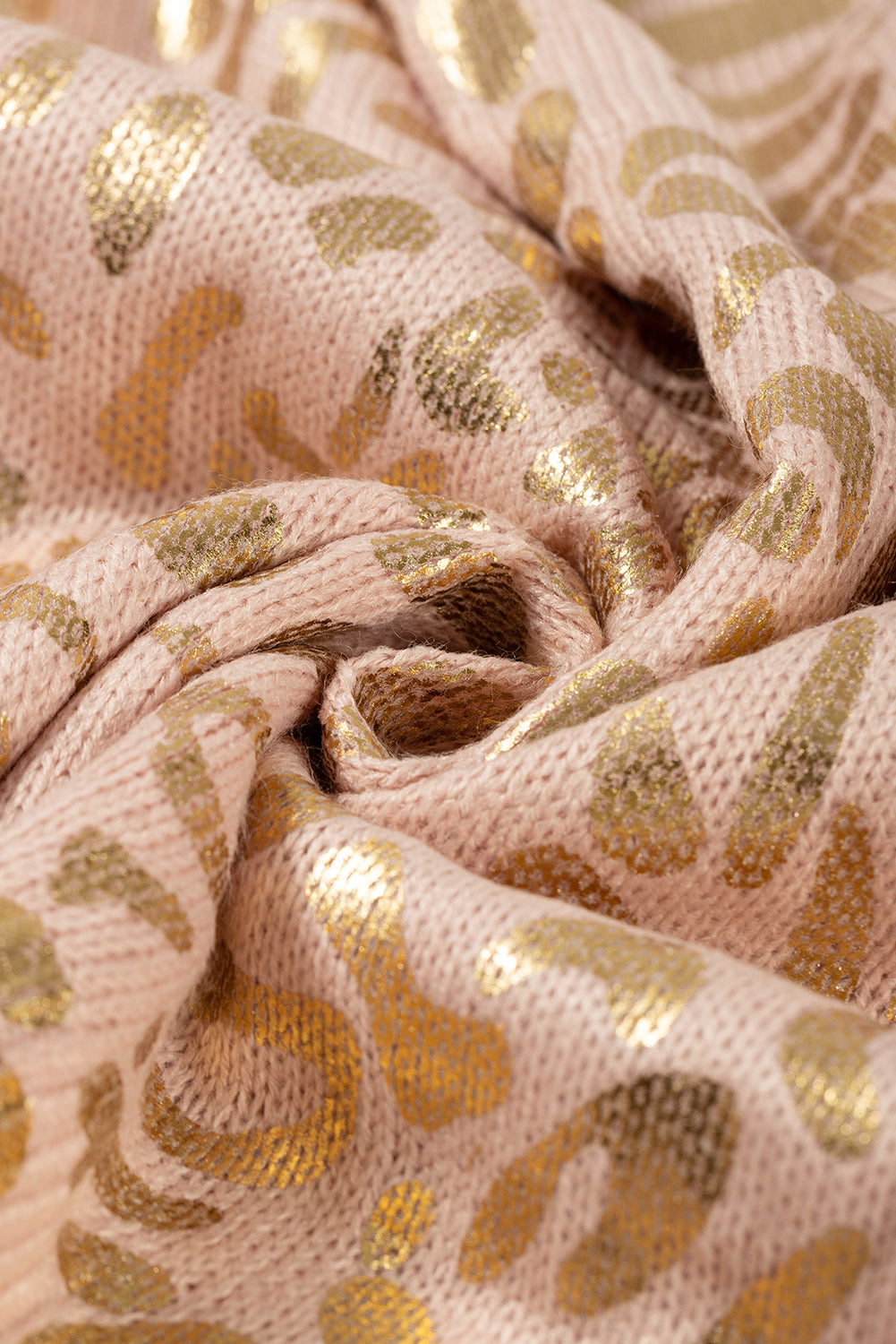 Apricot Glitter Leopard Print Puff Sleeve Sweater