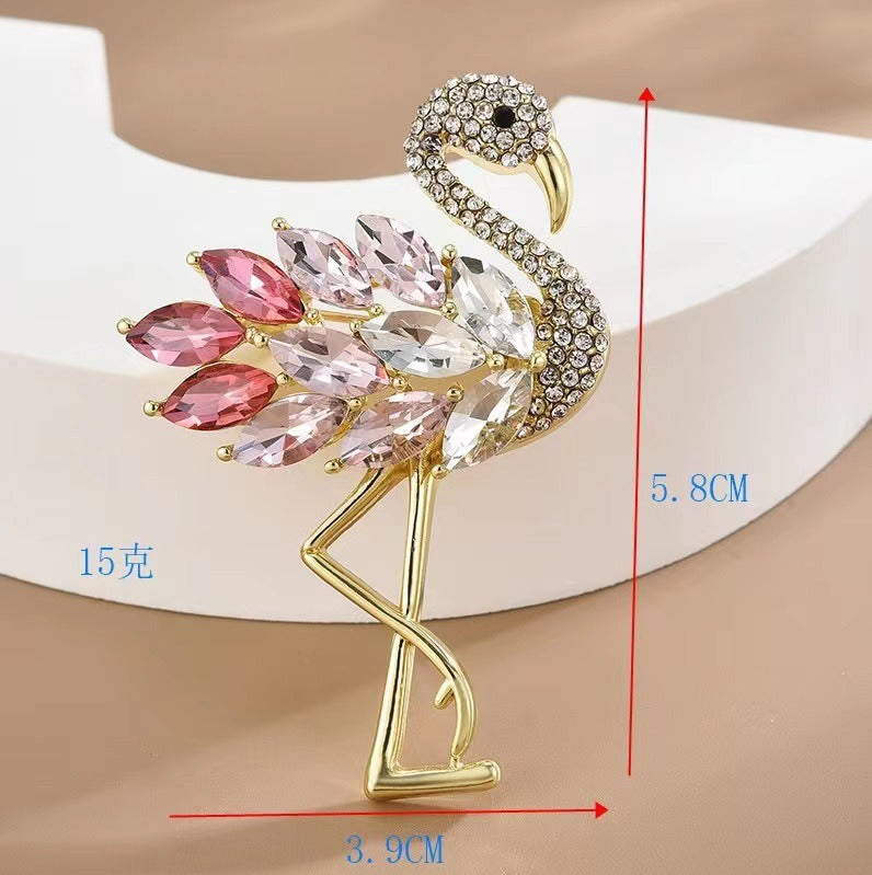High end fashion flamingo crystal brooch cute high-end animal brooch coat suit coat corsage