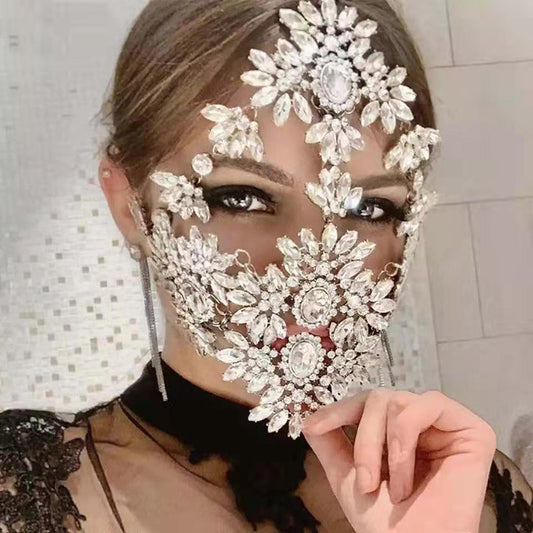Miallo Fashion Rhineston Flower Face Mask for Women Accessories Prom Trendy Hyperbole Masquerade Party Luxury Jewelry Gift