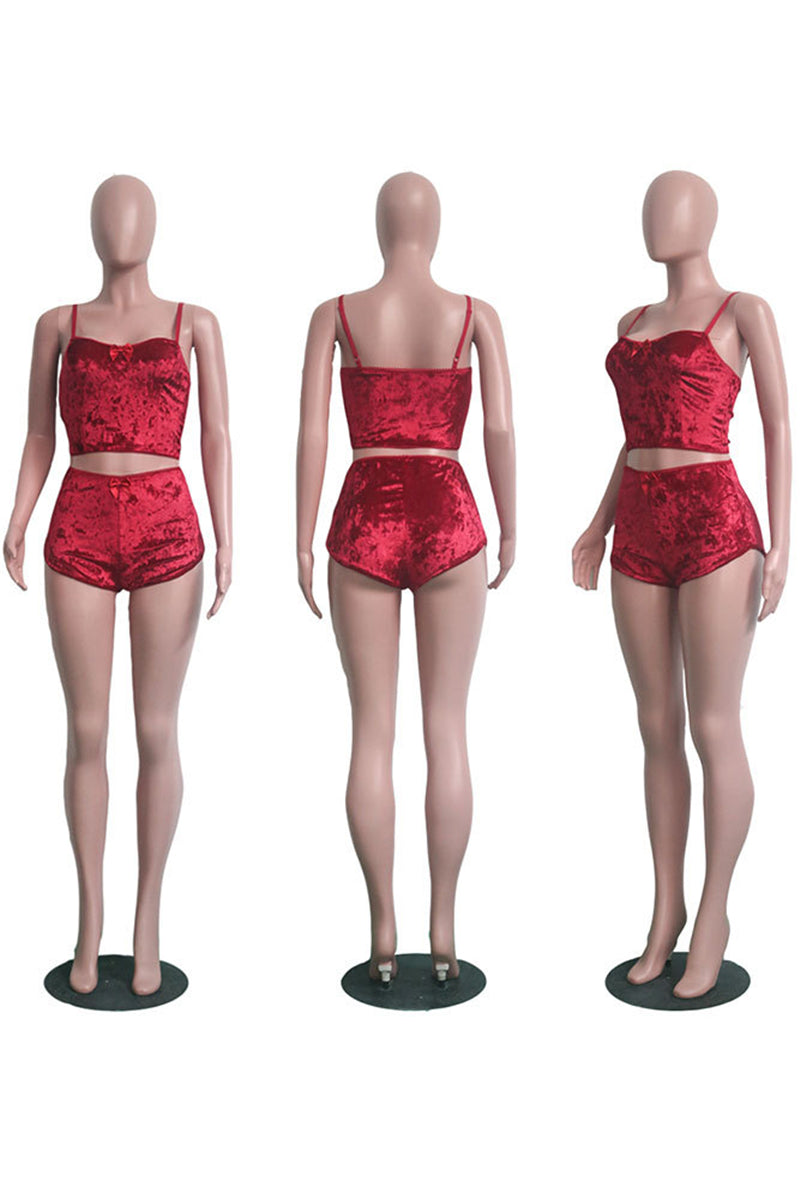 Velvet Tracksuit Sexy V Neck Spaghetti Straps Crop Top + Shorts Fashion Night Club Suits Two Piece Set Outfits