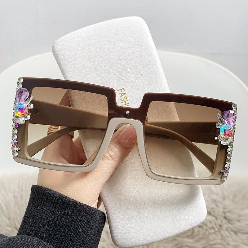 Big Frame Diamond Sunglasses Trend Crystal Diamond Sunglasses Outdoor Sun Protection