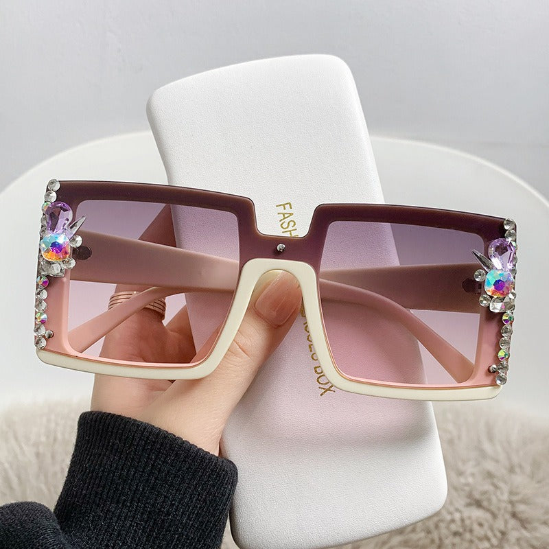 Big Frame Diamond Sunglasses Trend Crystal Diamond Sunglasses Outdoor Sun Protection