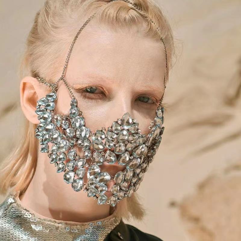 Fashion Luxury Rhinestone Bling Mask Wedding Face Accessories for Women Handmade Crystal Flower Decorative Masks Jewelry Gift