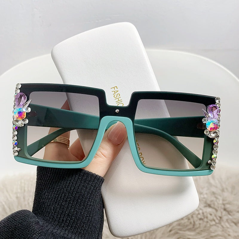 Big Frame Diamond Sunglasses Trend Crystal Diamond Sunglasses Outdoor Sun Protection