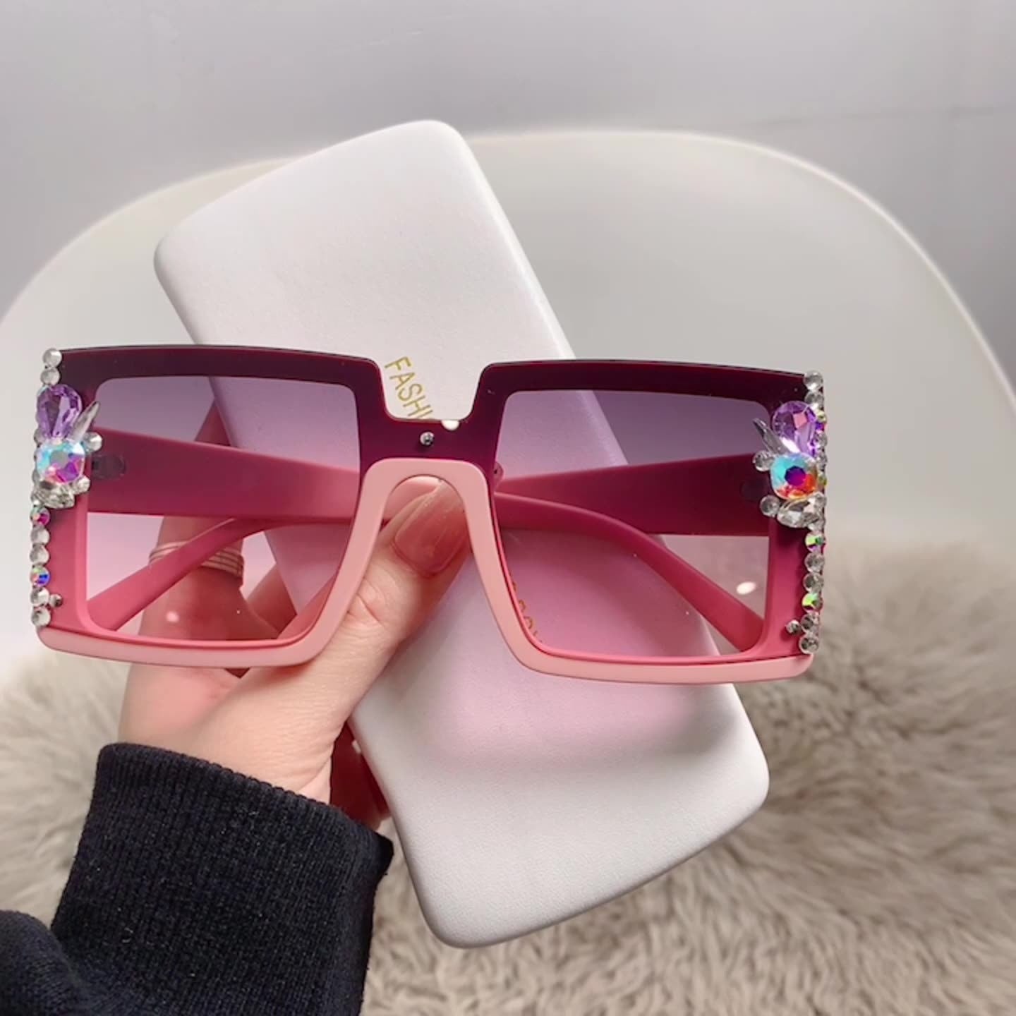 Big Frame Diamond Sunglasses Trend Crystal Diamond Sunglasses Outdoor Sun Protection