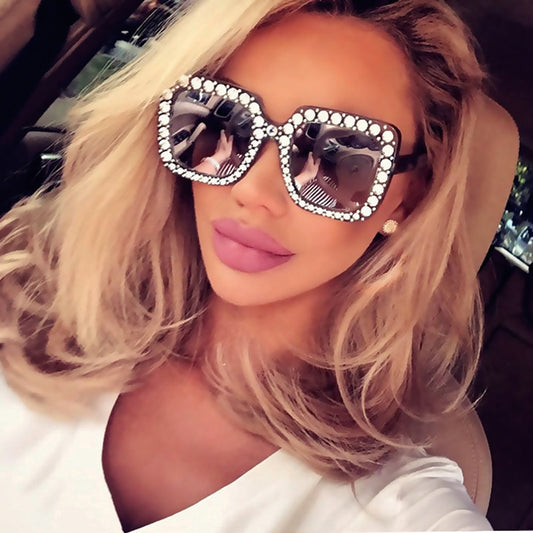 Vintage Oversized Square Colorful Diamond Sunglasses Women Big Frame Luxury Brand Crystal Sun Glasses Rhinestone Eyewear