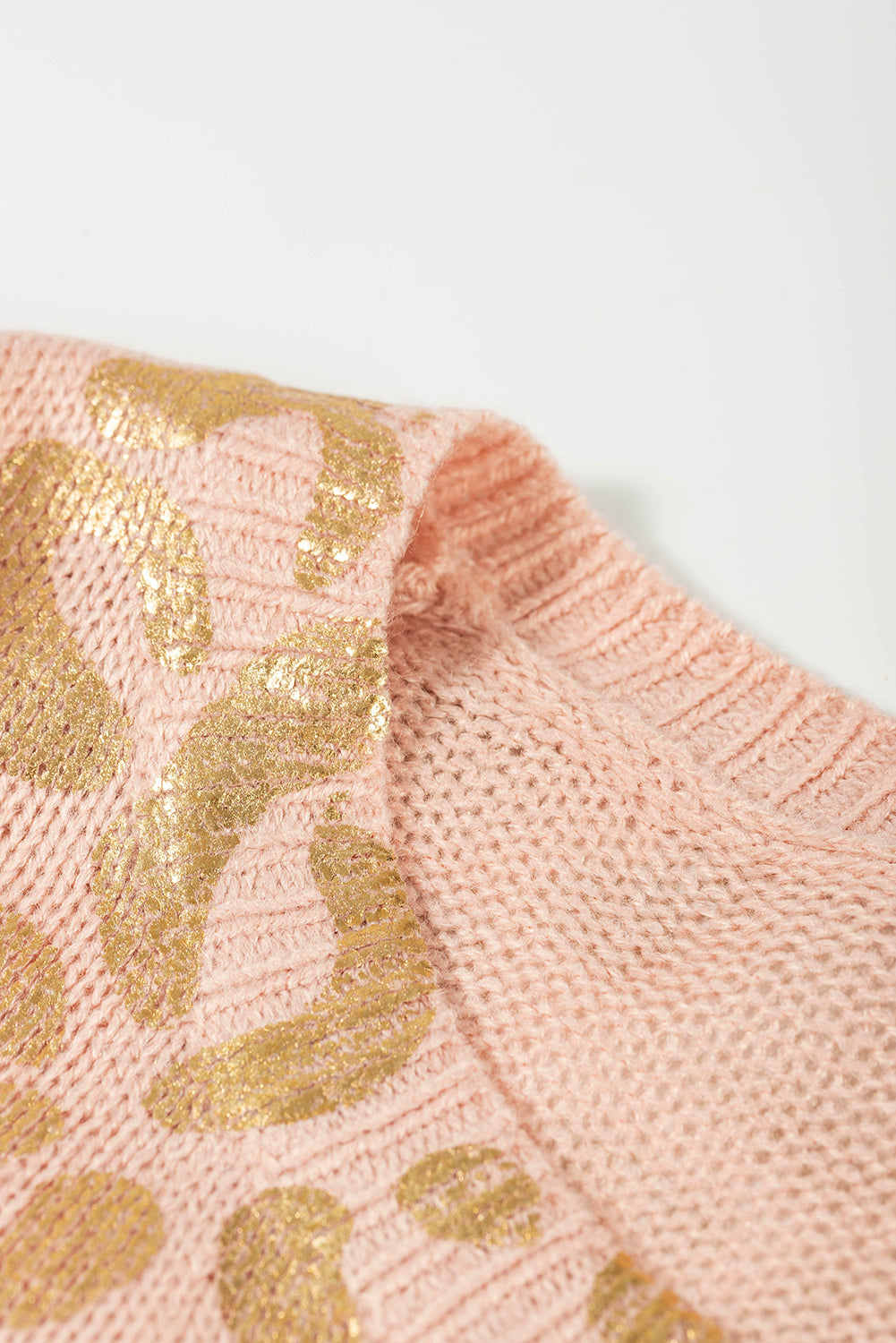 Apricot Glitter Leopard Print Puff Sleeve Sweater